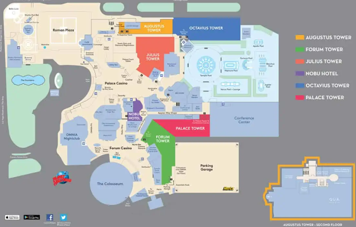 Caesars Property map - Casino and Hotel layout
